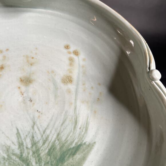 Handmade Bowl-Scalloped Edge-Watercolor-Japanes-Boho Ceramic Centerpiece – 10″ - Picture 2 of 13